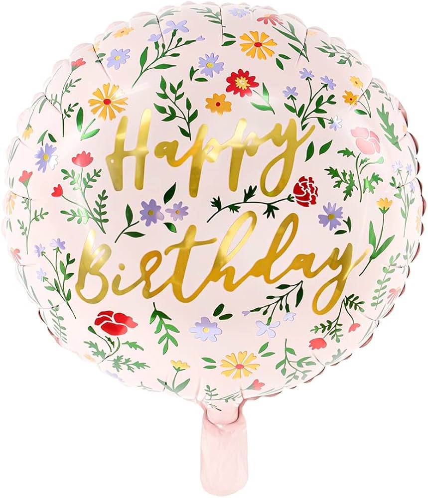Happy Birthday Floral Pink Helium Balloon 35cm