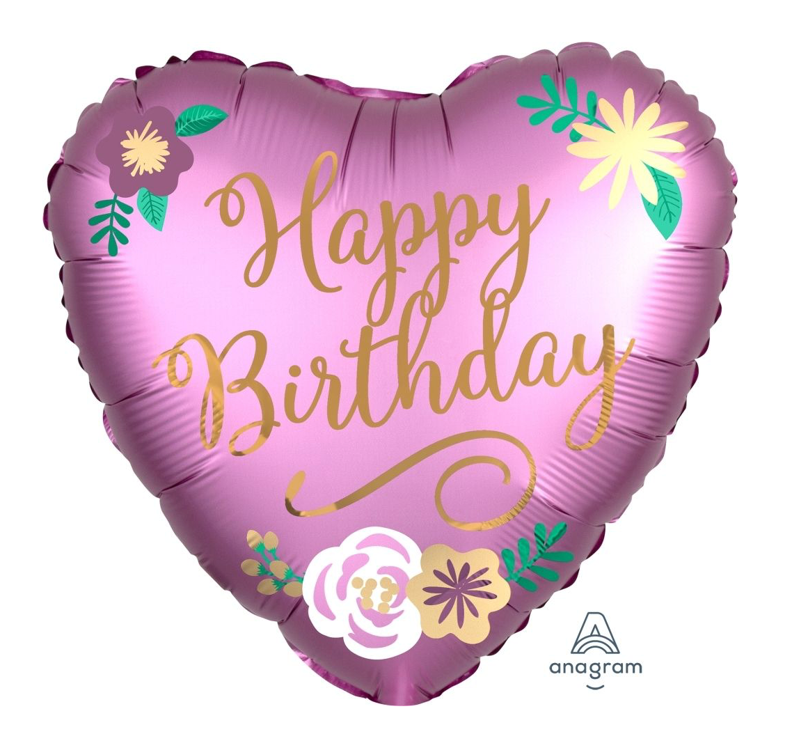 'Happy Birthday' Pink heart shaped Helium Balloon