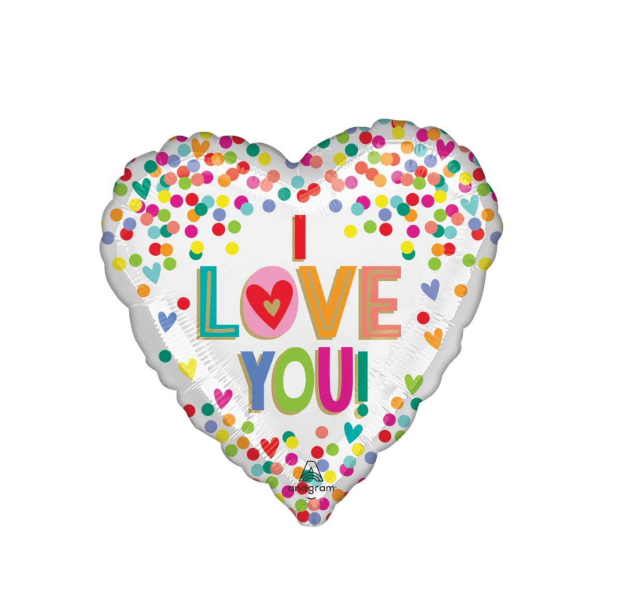 'I Love You!' Confetti Heart shaped Foil Helium Balloon