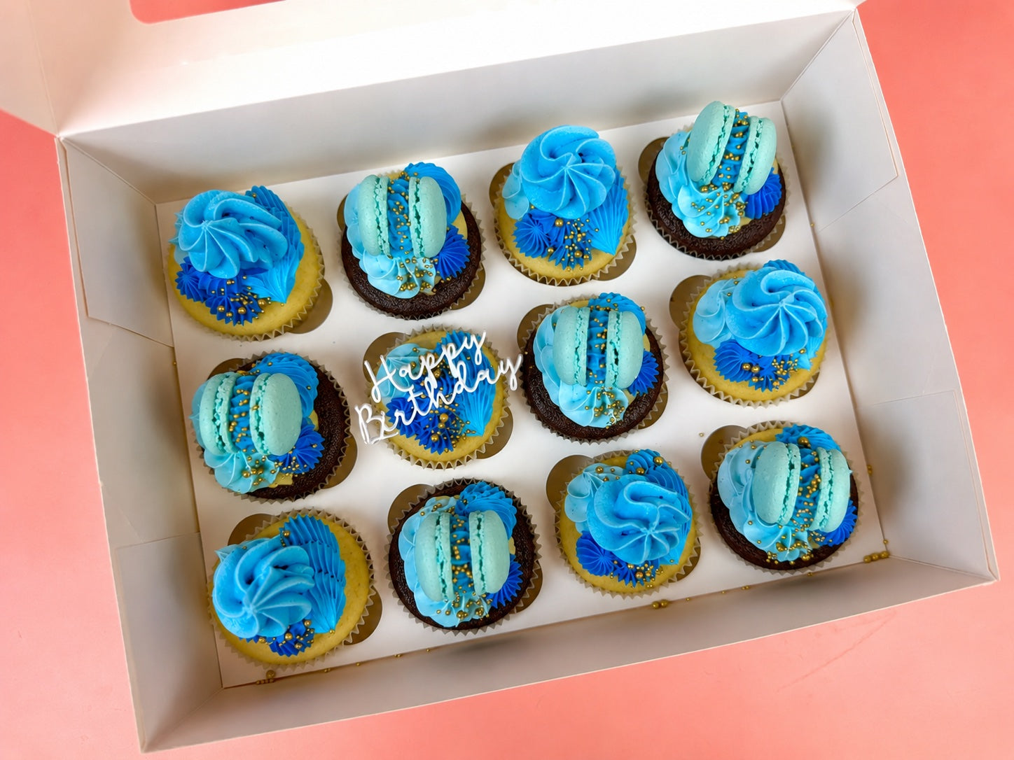 Loaded Vanilla & Chocolate Cupcakes: Choose your size, colour & topper