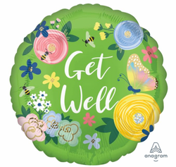 'Get Well' Floral Foil Helium Balloon
