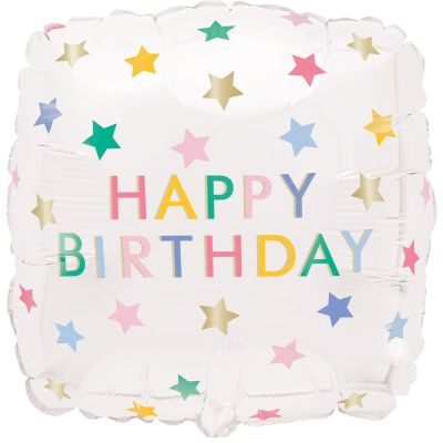 Pastel Stars Happy Birthday Foil Helium Balloon 45cm