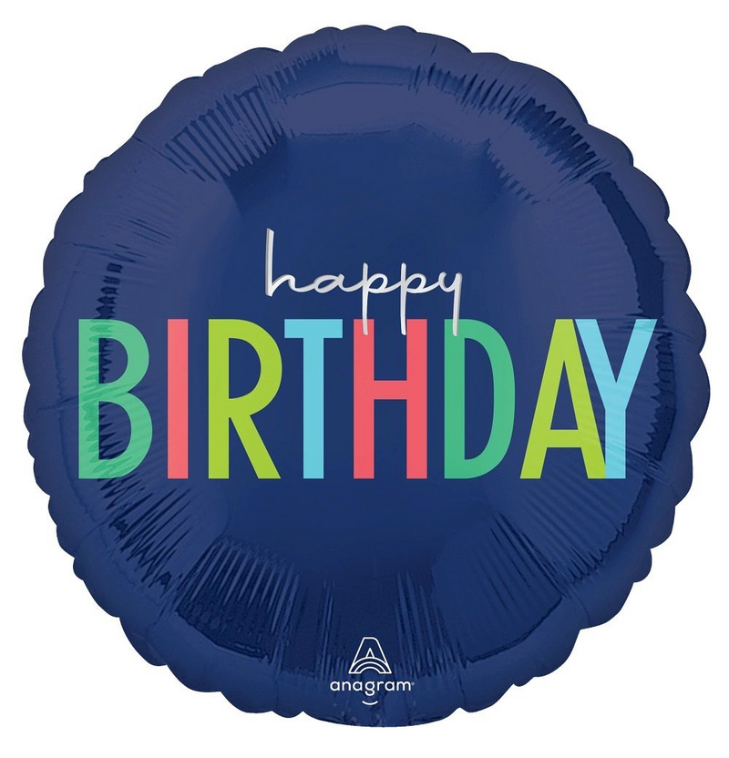 'Happy Birthday' Navy Foil Helium Balloon