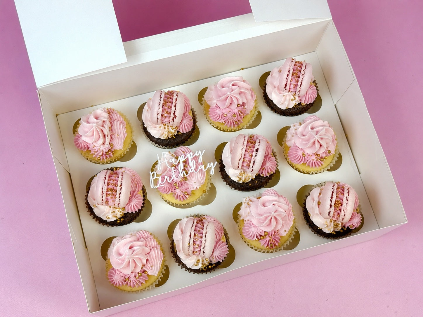 Loaded Vanilla & Chocolate Cupcakes: Choose your size, colour & topper