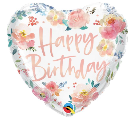 'Happy Birthday' heart Flowers Helium Balloon