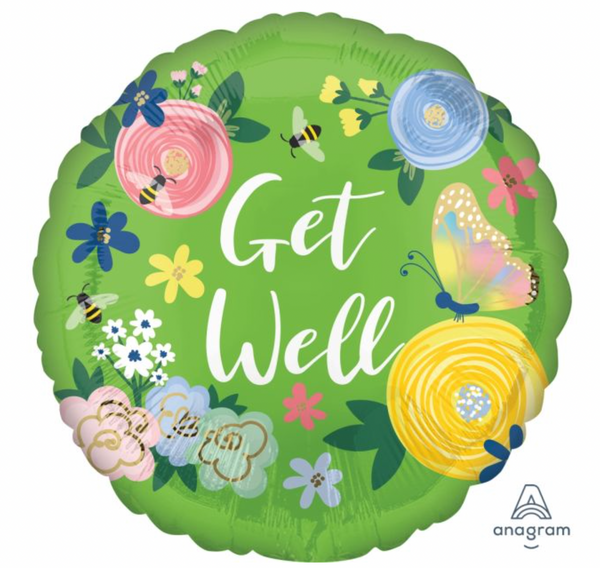 'Get Well' Floral Foil Helium Balloon